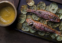 Red mullet with potatoes and roasted garlic aioli