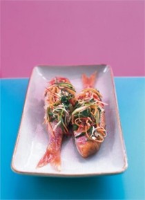 Red mullet with sweet and sour shredded salad