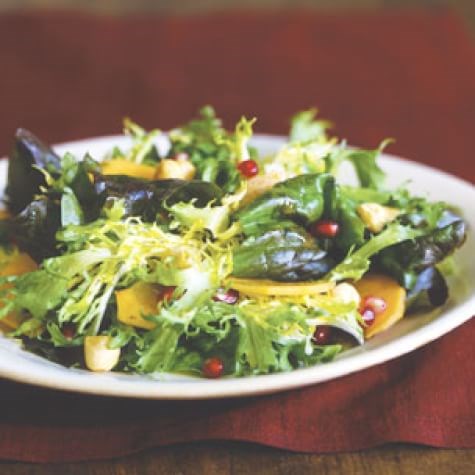 Red oakleaf lettuce & frisée salad with persimmon