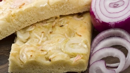 Red onion, olive and rosemary soda focaccia 