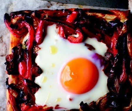 Red pepper and baked egg galette