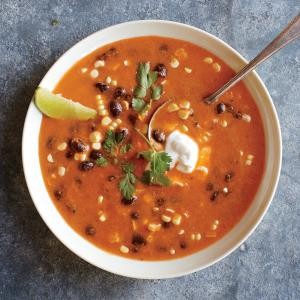 Red pepper, corn, and black bean chowder