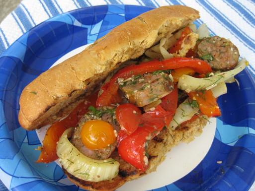Red pepper, fennel and sausage grinder