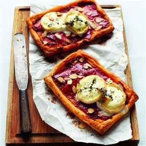 Red pepper, goat's cheese and almond tarts
