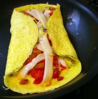 Red pepper, onion and cheese omelet