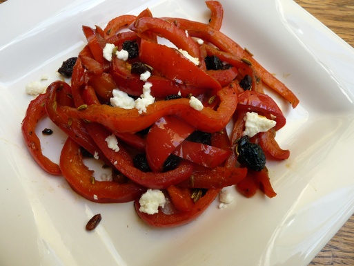 Red pepper saute with raisins and fennel seed