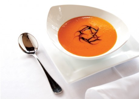 Red pepper soup with balsamic reduction
