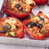 Red peppers stuffed with rice