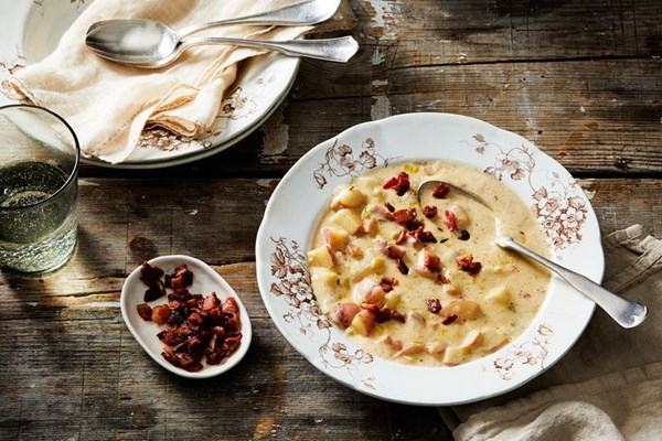 Red potato and leek chowder with bacon