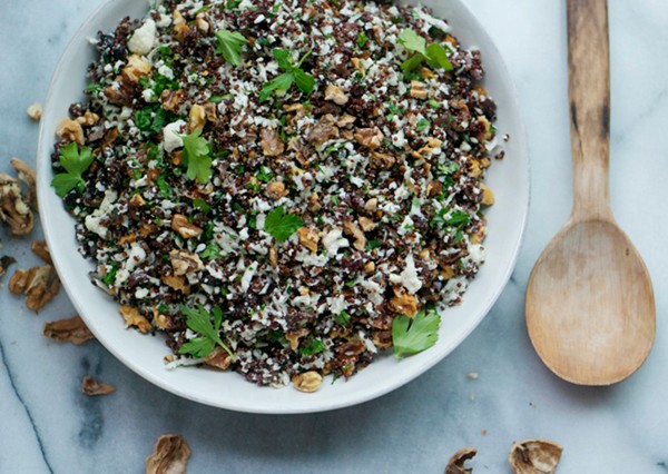 Red quinoa salad with cauliflower and walnuts