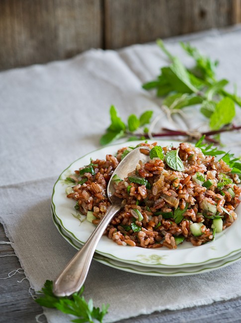 Red rice & mint with soy dressing