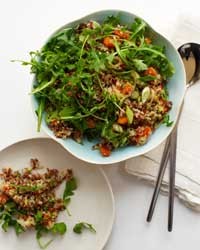 Red rice and quinoa salad with orange and pistachios
