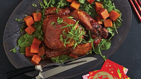 Red-roast chicken with sweet potatoes
