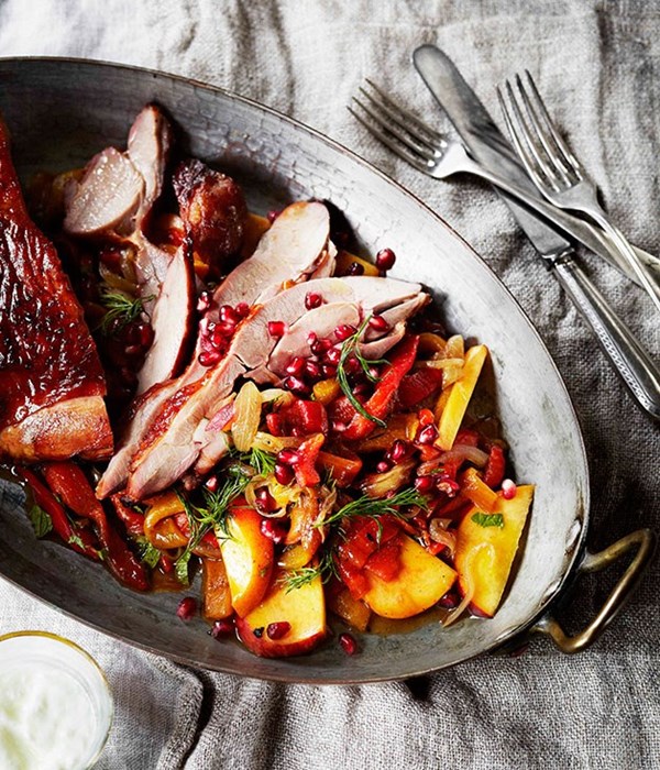 Red roasted free-range turkey with Turkish pepperoni [George Biron]