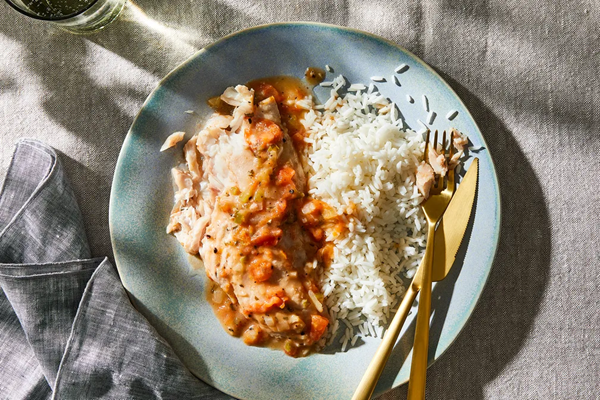 Red snapper fillets in Creole court bouillon From Dr. Jessica B. Harris