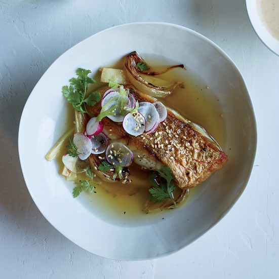 Red snapper with Korean miso vinaigrette