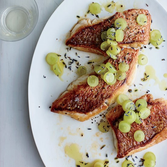 Red snapper with sweet and spicy pickled grapes