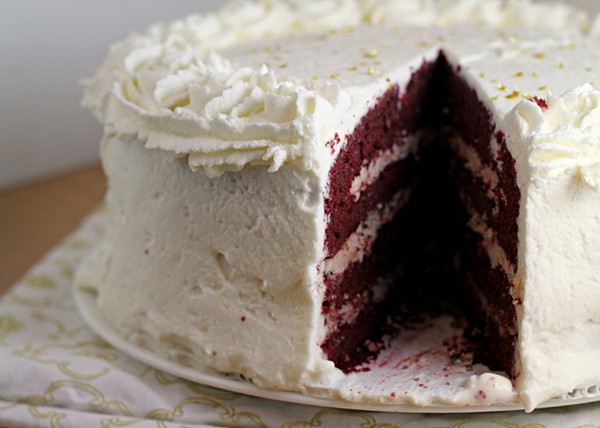 Red velvet and cinnamon layer cake