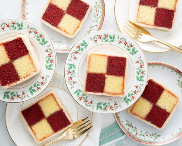 Red velvet Battenberg cake