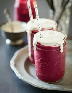 Red velvet beet smoothie with cashew cream icing