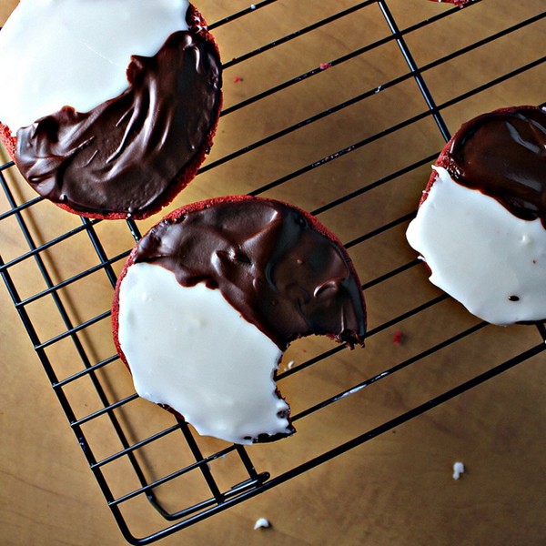 Red velvet black and white cookies