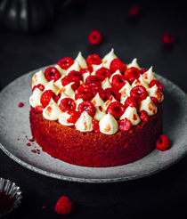 Red velvet cake with raspberries