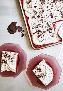 Red velvet cake with vanilla cream cheese frosting