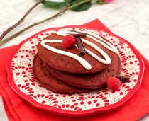 Red velvet pancakes with sour cream
