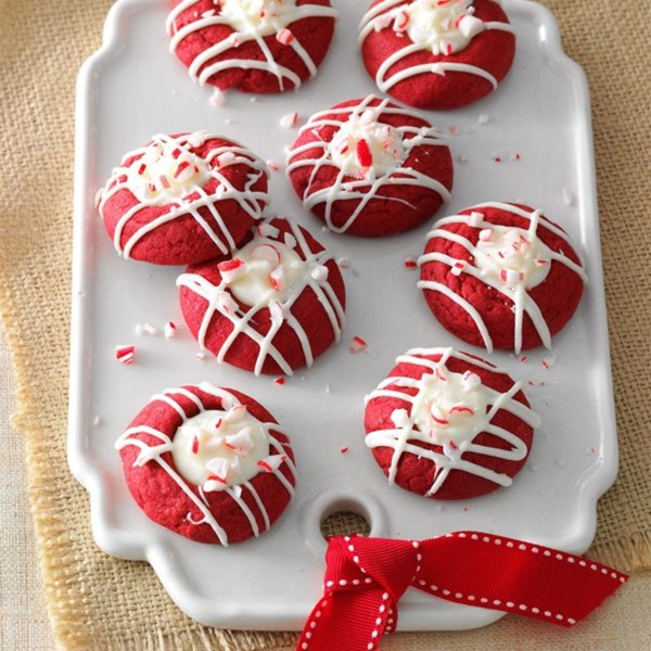 Red velvet peppermint thumbprints