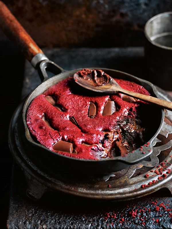 Red velvet skillet brownies