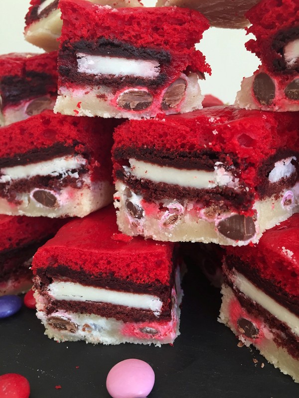 Red velvet slutty brownies