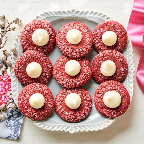 Red velvet thumbprint cookies