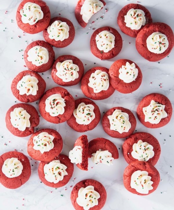 Red velvet thumbprint cookies