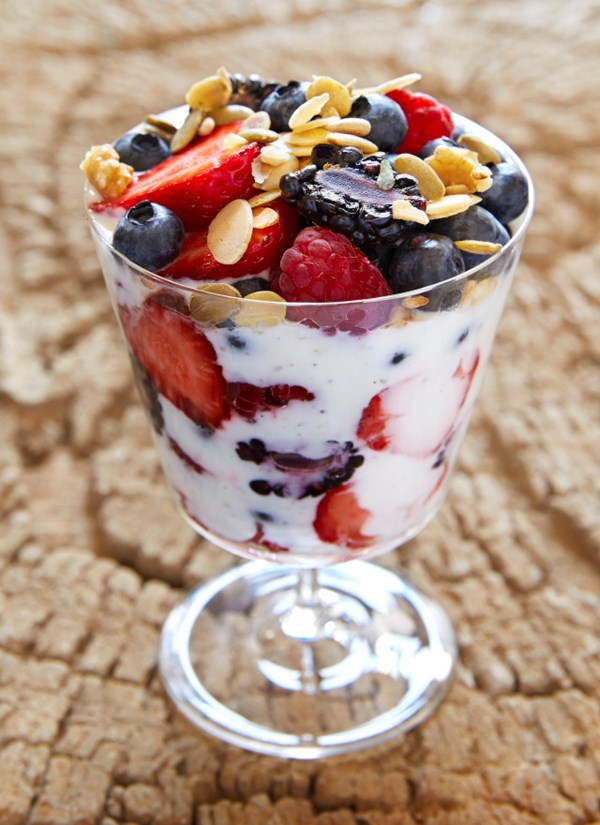 Red, white, and blue berry breakfast salad