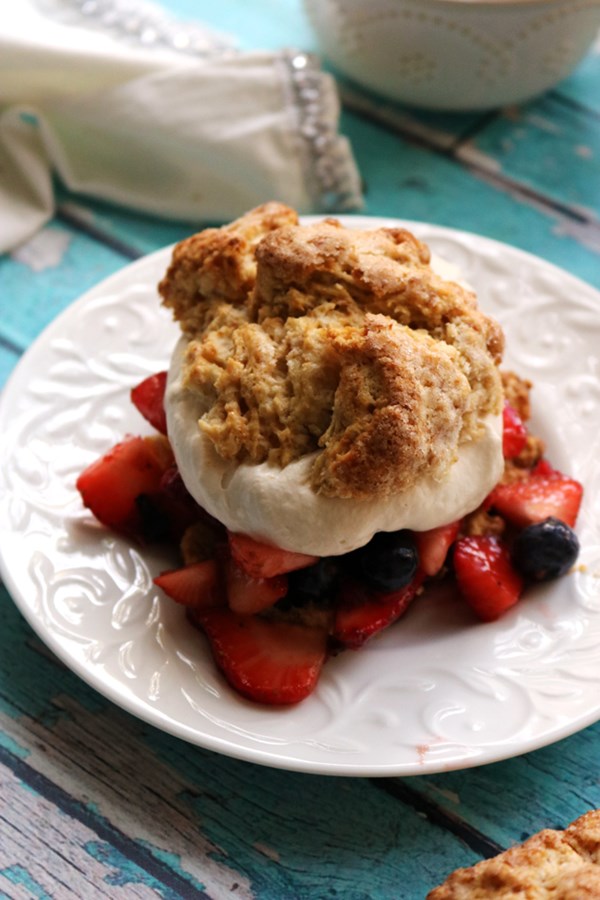 Red, white, and blue brown sugar berry shortcakes