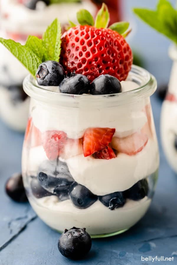 Red, white, and blue cheesecake mousse
