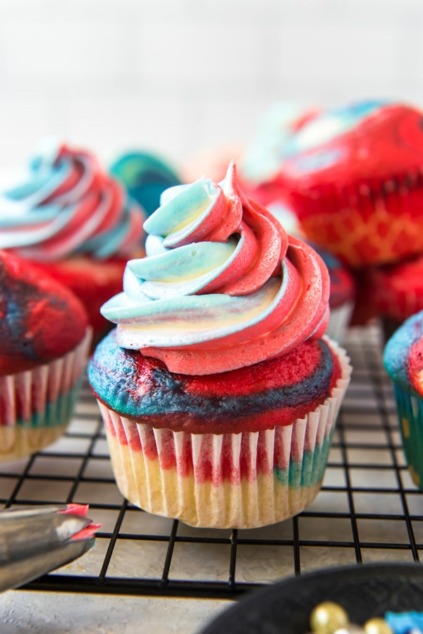 Red, white and blue cupcakes