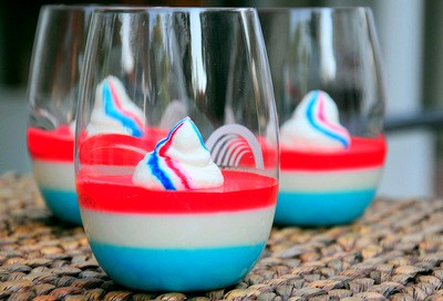 Red, white and blue panna cotta