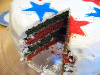 Red, white and blue velvet cake