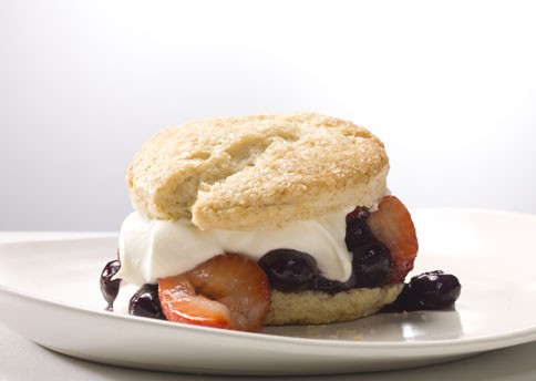 Red, white, and blueberry shortcakes