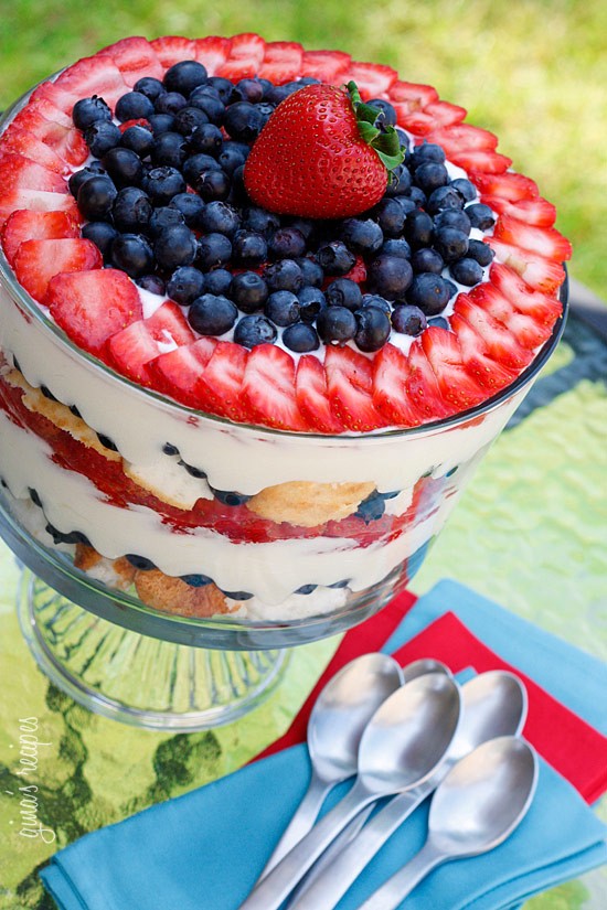 Red, white and blueberry trifle