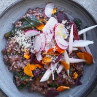 Red wine & rosemary 'speltotto' with walnut 'cheese'