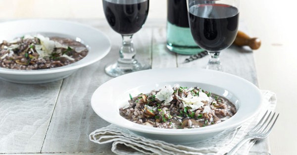 Red wine and chestnut mushroom risotto