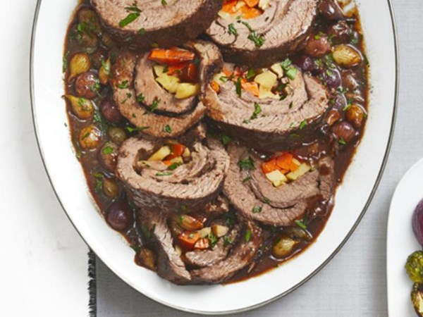 Red wine-braised brisket roulade
