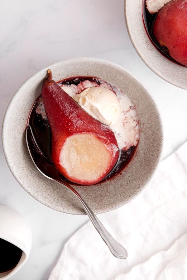 Red wine poached pears