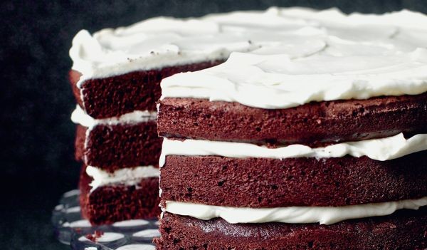 Red wine velvet cake with whipped mascarpone