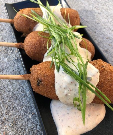 Redfish corn dogs with spicy ranch tartar