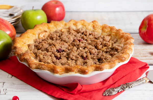 Reduced sugar cranberry apple streusel pie