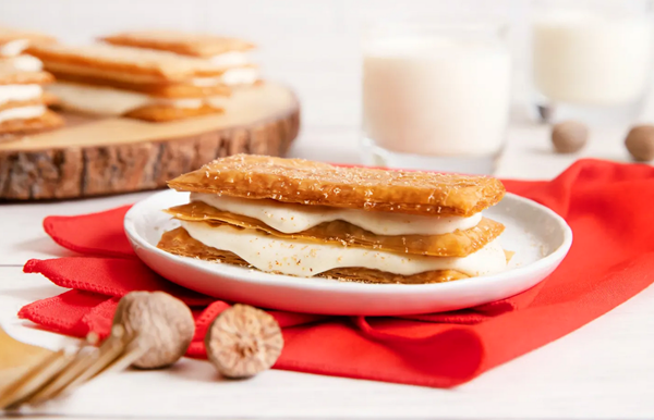 Reduced sugar phyllo Napoleons with eggnog pastry cream