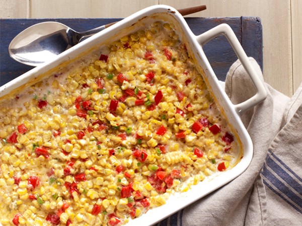 Ree Drummond's baked creamed corn with red bell peppers and jalapeños